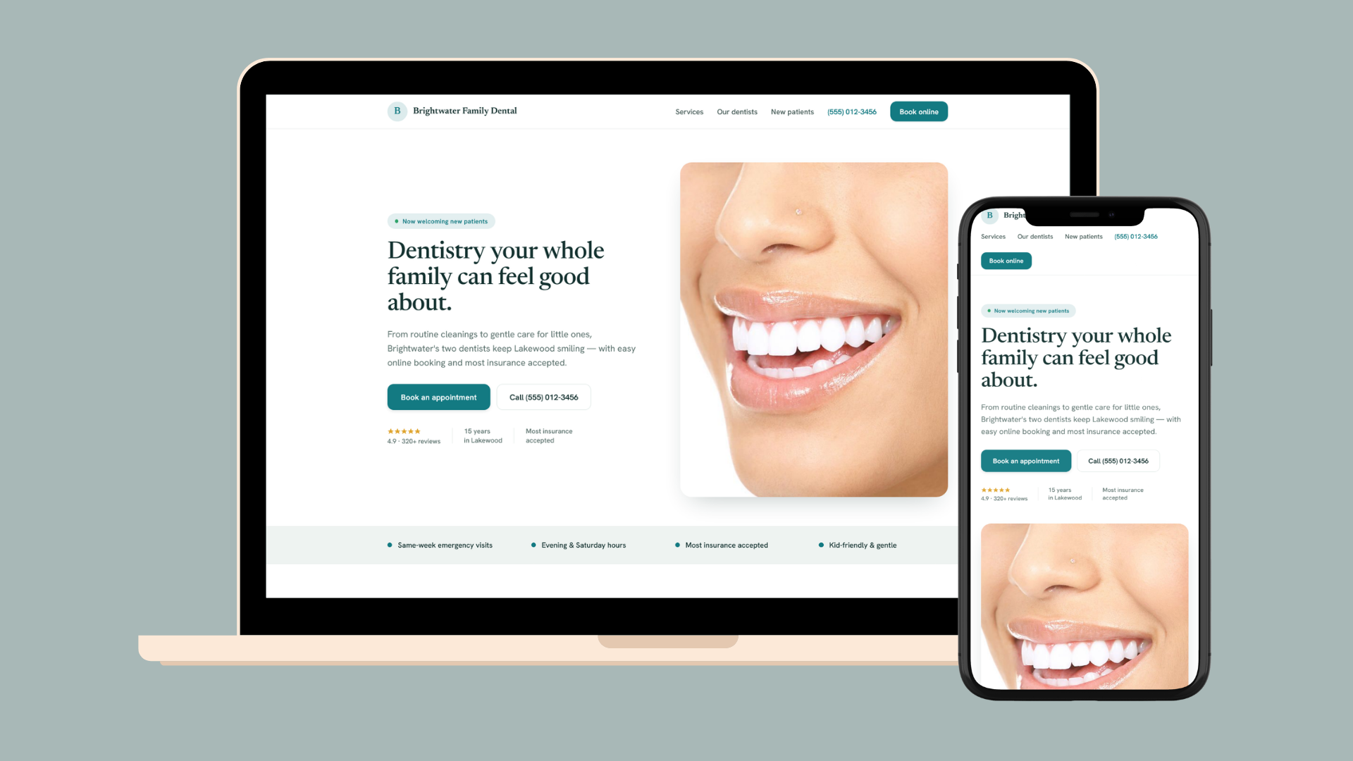 Brightwater Family Dental website